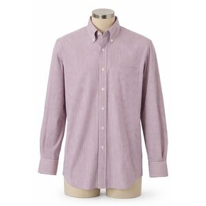 IZOD Men XL Dress‎ Shirt Burgundy White Stripe Office Business Casual Preppy Dad